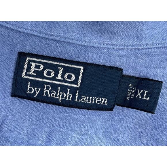 Vintage Polo Ralph Lauren Blue Short Sleeve Shirt Mens XL Linen Silk Blue - Picture 5 of 7